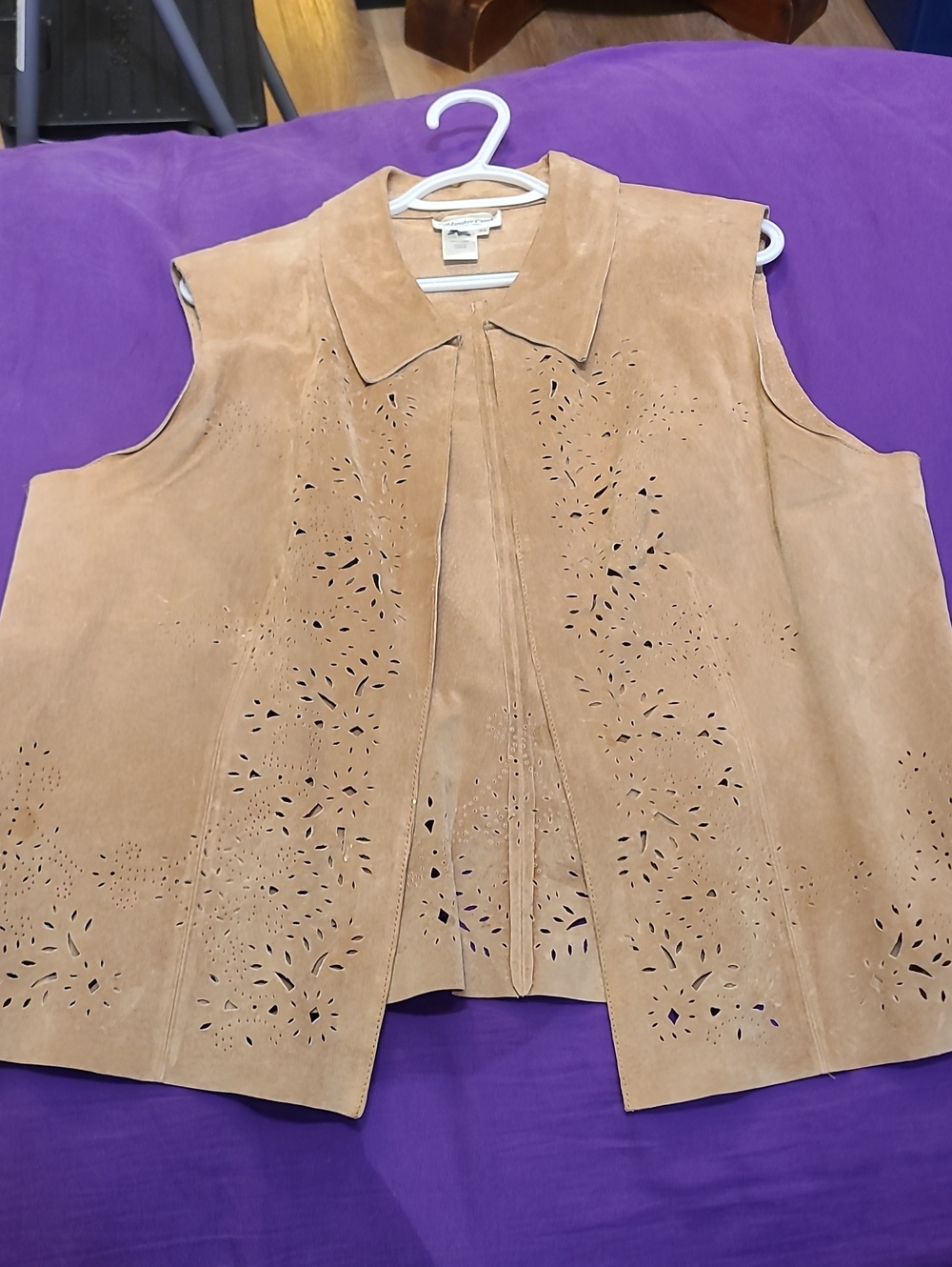 Coldwater Creek Tan Suede Laser-Cut Sleeveless Vest